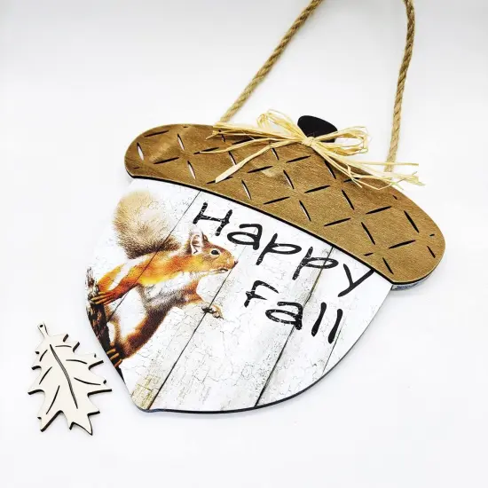 Happy Fall Sign Wooden Autumn Harvest Hanging Decor {5}