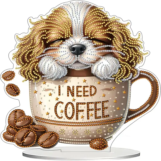 DIY Tabletop Diamond Art Painting Kit (Coffee Dog) {1}