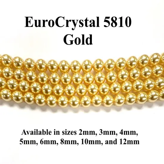 Gold EuroCrystal 5810 Round Pearls - 2mm, 3mm, 4mm, 5mm, 6mm, 8mm, 10mm, and 12mm - Strands - Made in Austria {1}