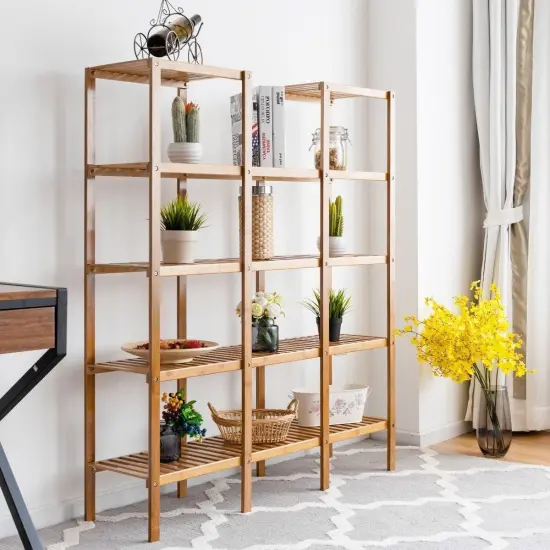 Modern Wicker Wood 4-Shelf Bookcase with 12 Cubes Lightweight Shelving Unit for Home or Office Storage {2}