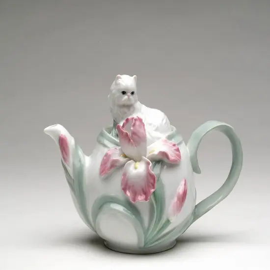 Ceramic Persian Cat with Iris Flower Teapot, Cat Lover Gift, , Gift for Her, Gift for Mom, Kitchen D&eacute;cor, Tea Party D&eacute;cor, Caf&eacute; D&eacute;cor {3}