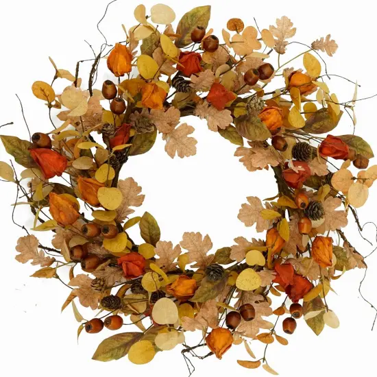 Artificial Fall Wreath - Cream Oak Leaves {1}