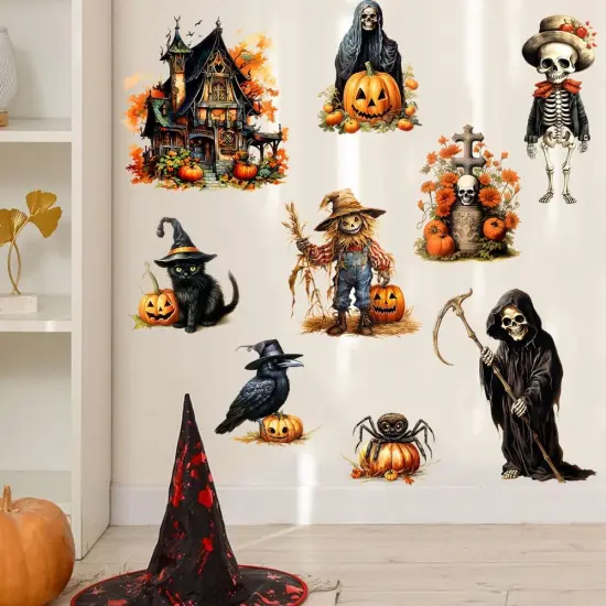 Halloween Wall Stickers Witch Bats Pumpkin {4}