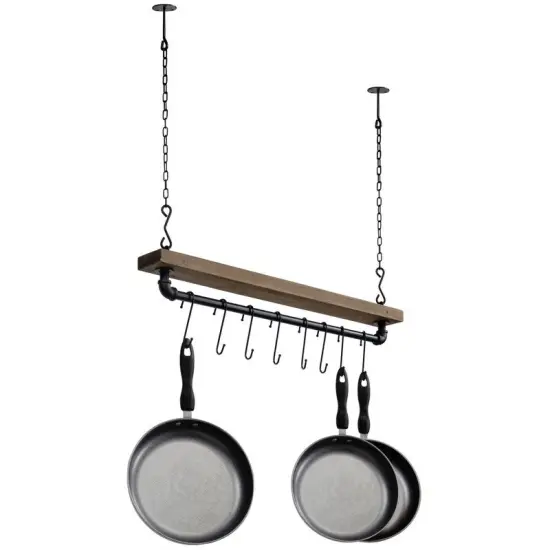 Ceiling Mounted Hanging Pot Rack Rustic Industrial Style {1}