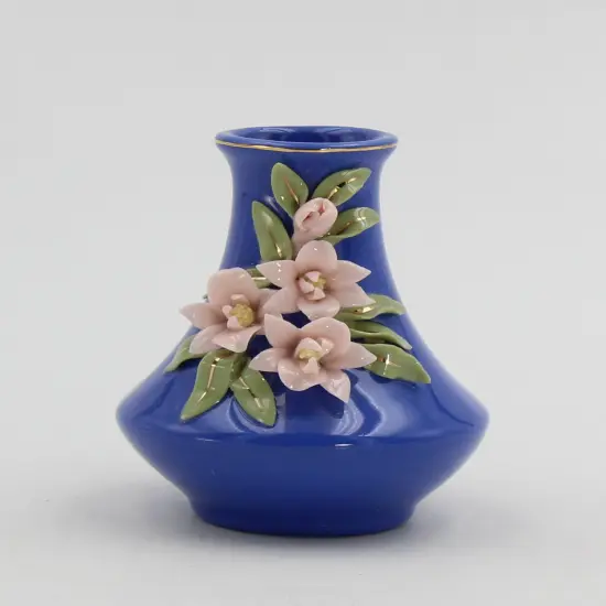 Mini Size Ceramic Sweet Pea Flower on Blue Vase, Home D&eacute;cor, Gift for Her, Gift for Mom, Spring Decor {2}