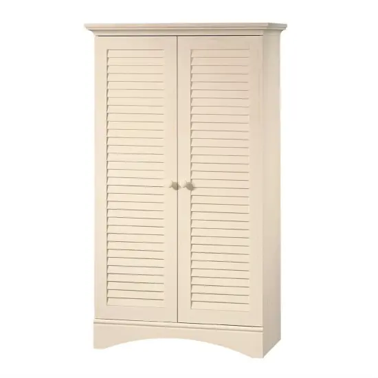 Louver 2-Door Storage Cabinet Bed Bath Armoire Wardrobe in Antique White {1}