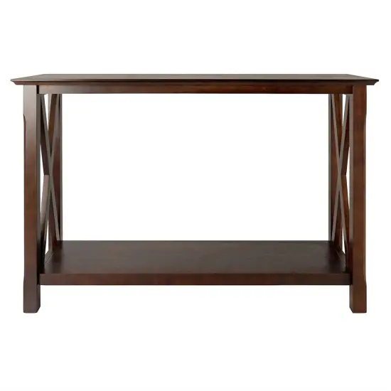 45" Cappuccino Brown Wood Entryway Console Table with Shelf for Living Room or Hallway {3}