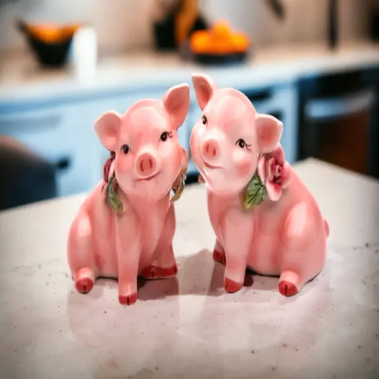 Hand Painted Ceramic Pig with Flowers Salt & Pepper Shakers, Home D&eacute;cor, Gift for Her, Gift for Mom, Kitchen D&eacute;cor, Farmhouse D&eacute;cor {3}