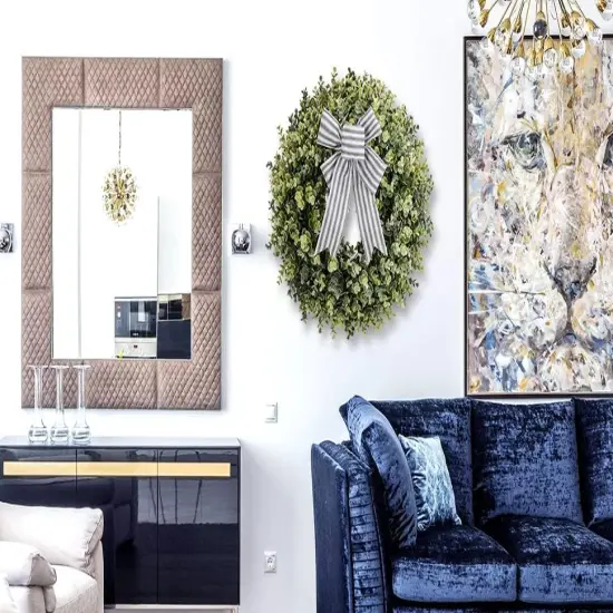 19 Inch Boxwood Wreath, 3 Different Bows,Artificial Spring {5}