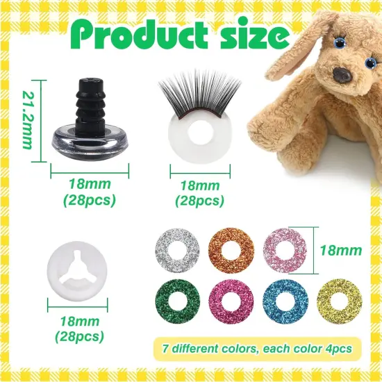 28pcs 18mm Safety Eyes Plastic Glitter Safety Eyes with Eyelashes and Washers {2}