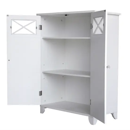 White 2-Door Bathroom Floor Cabinet with Adjustable Storage Shelf {3}