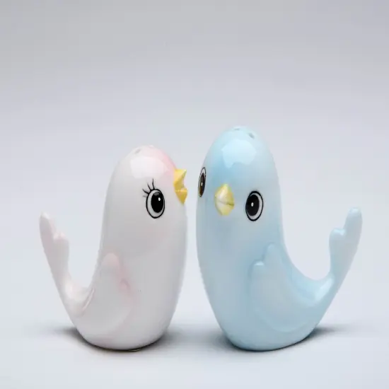 Hand Painted Ceramic Blue and Pink Bird Salt & Pepper Shakers, Wedding D&eacute;cor, Gift for Her, Gift for Mom, Kitchen D&eacute;cor, Birdwatcher Gift {3}