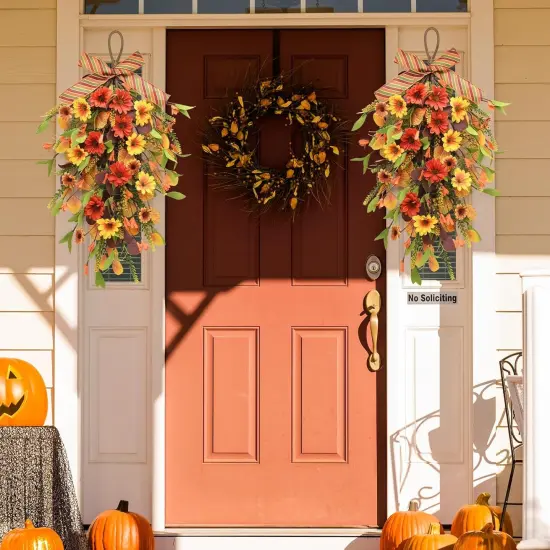 2Pcs Artificial Fall Floral Hanging Wreath {2}