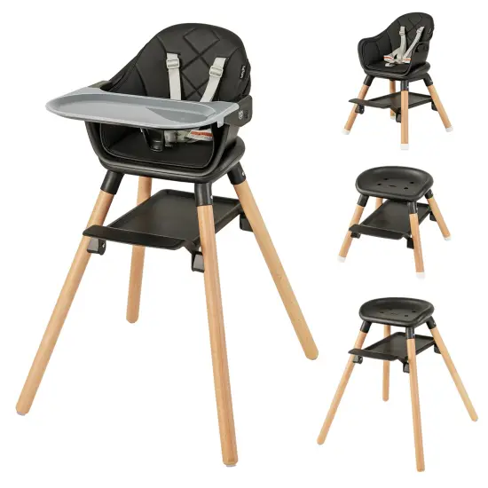 Costway 6-in-1 Convertible Wooden Baby Highchair Infant Feeding Chair with Removable Tray Black/Grey/Pink/White/Beige {8}