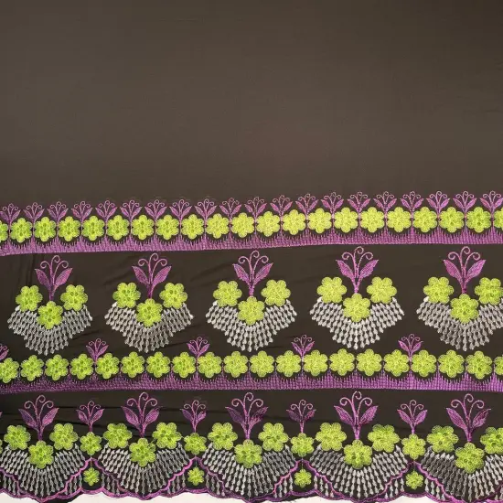 1 Yard Hibiscus Double Border Embroidered Polyester Fabric 56 Inch Width {4}