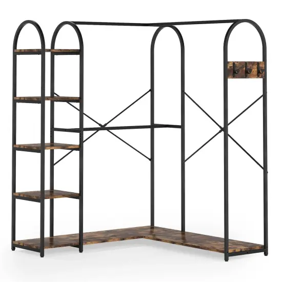 Industrial L Shaped Corner Closet Organizer with Shelves and Garment Rods for Bedroom Storage {1}
