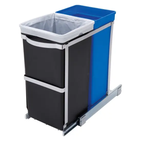 Blue-Black Plastic Dual-Bin Pull-Out Waste and Recycling System with Steel Frame {1}