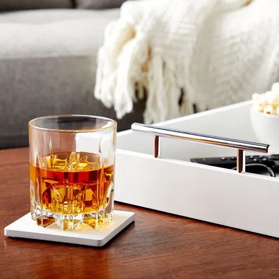 White Serving Tray with Handles and Coasters - Decorative Coffee Table Tray with Interchangeable Gold and Silver Handles, 16.57 x 12.2 x 3.1 inches {3}