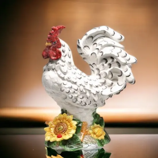 Ceramic White Large Rooster with Sunflower Statue, Home D&eacute;cor, Gift for Her, Gift for Mom, Kitchen D&eacute;cor, Farmhouse D&eacute;cor, Fall Decor {2}