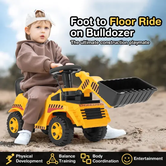 Costway Kids Ride on Bulldozer with Adjustable Bucket Engine Sound Excavator Digger Toy {3}