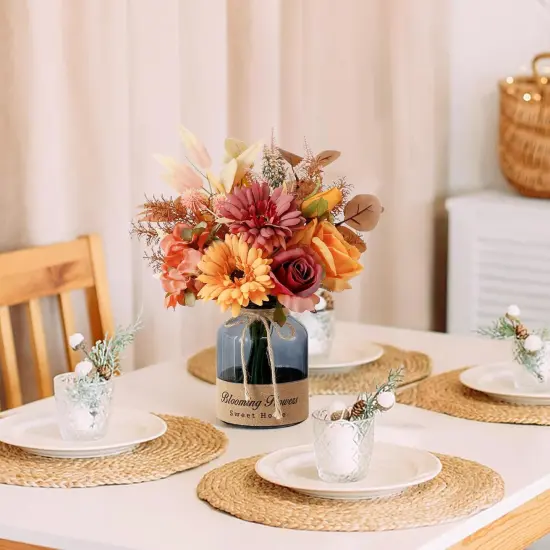 Fake Fall Flowers in Vase - Centerpieces for Tables {3}