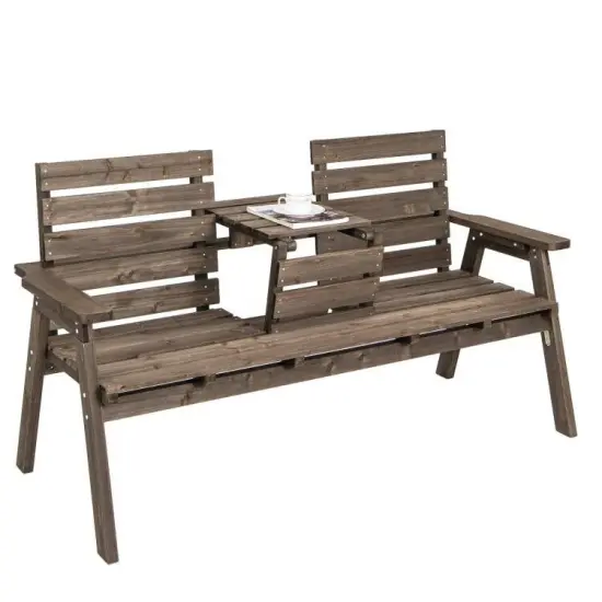 Garden Bench with Folding Table Fir Wood Outdoor Seating {2}