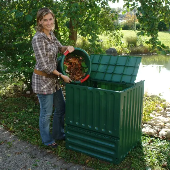 Green Recycled Plastic 110 Gallon Compost Bin with Dual Lids and Easy-Lock Assembly {2}