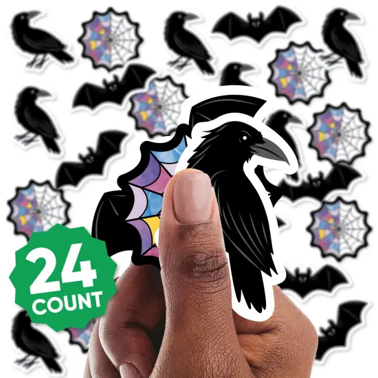 Big Dot of Happiness Goth Girl Small Paper Cutouts, DIY Party Decor Craft, Raven, Bat, Spider Web Stained Glass Window Shaped Party Cut-Outs - 24 Ct {3}