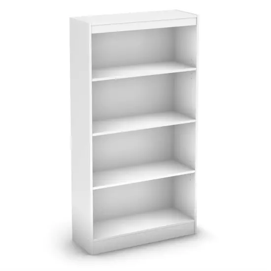 Contemporary White 4 Shelf Bookcase with Adjustable Shelves Engineered Wood Storage Unit {1}