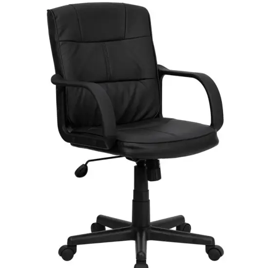 Black Leather Mid-Back Office Chair with Adjustable Tilt and Pneumatic Lift {1}