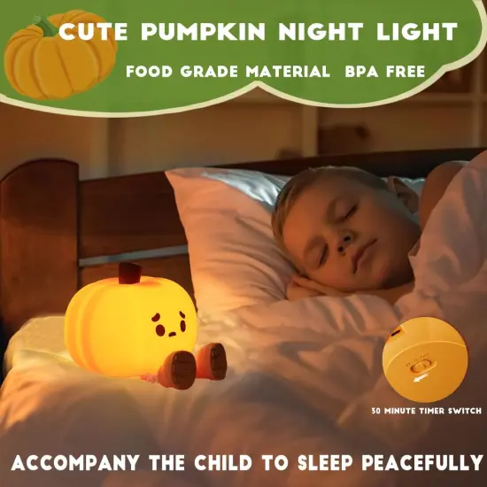 Cute Pumpkin Night Light Silicone LED Lamp {2}