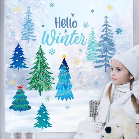 Hello Winter Pine Tree Window Clings - 4 Sheets {3}