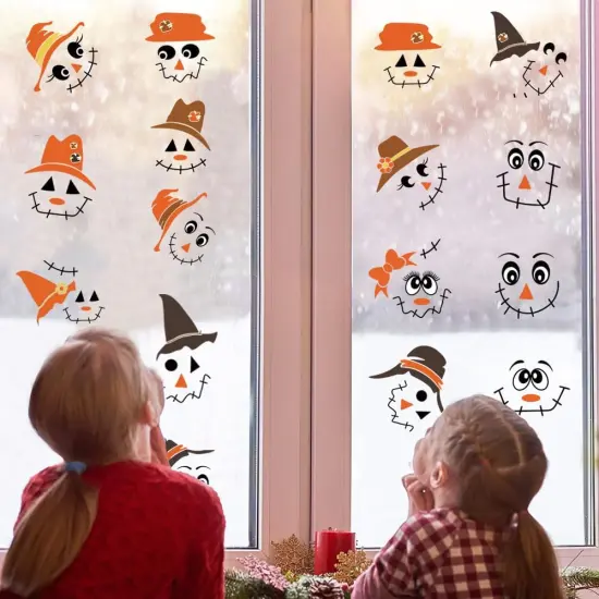 18 Pcs Autumn Scarecrow Face Vinyl Stickers, DIY Craft Decals {4}