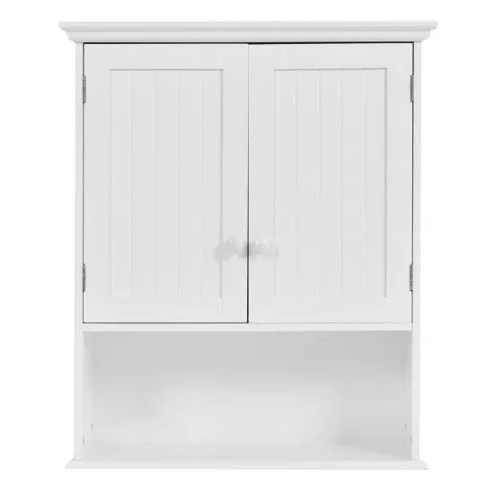White Wall Mounted Bathroom Cabinet with Open and Adjustable Shelves MDF Storage Organizer {1}