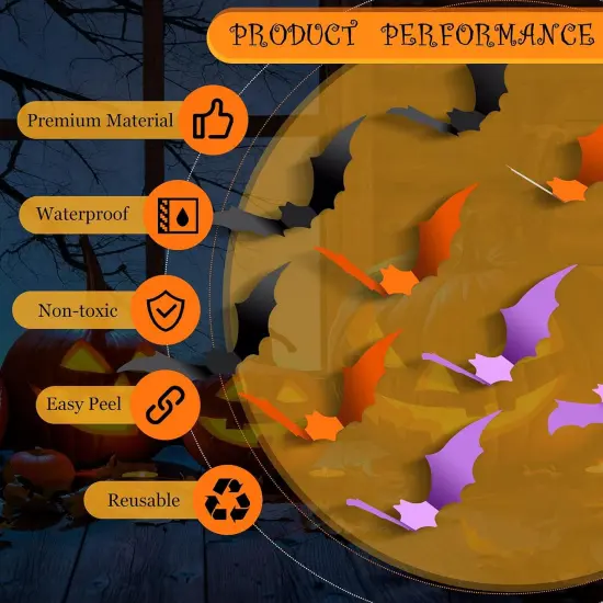 2 Pcs 3D Halloween Bats Wall Decal - 3 Colors 4 Sizes {3}