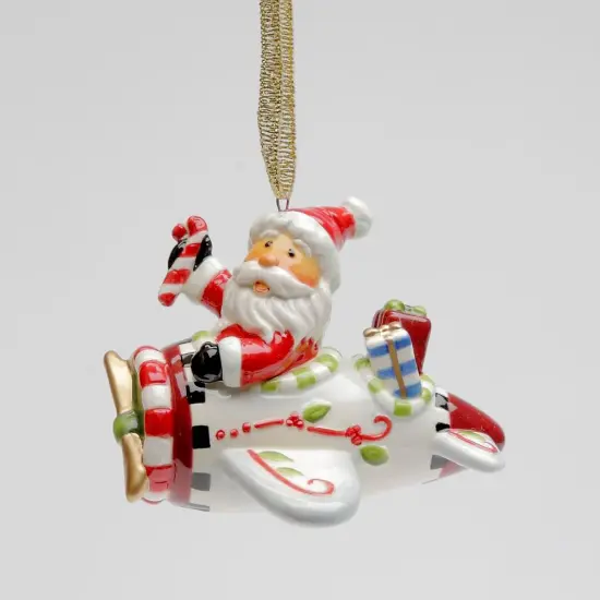 Ceramic Santa Flying Airplane Tree Ornament, Home Décor, Gift for Her, Him, Dad, Mom, Gift for Pilot, Christmas Décor {3}