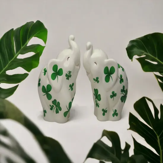 Ceramic Elephant with Shamrock Salt and Pepper Shakers, Home D&eacute;cor, Gift for Her, Mom, Kitchen D&eacute;cor, Irish Saint Patrick&rsquo;s Day D&eacute;cor {2}