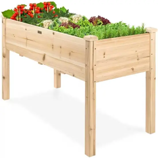 Natural Cedar Wood Raised Planter Box Outdoor Bed with Drainage {1}
