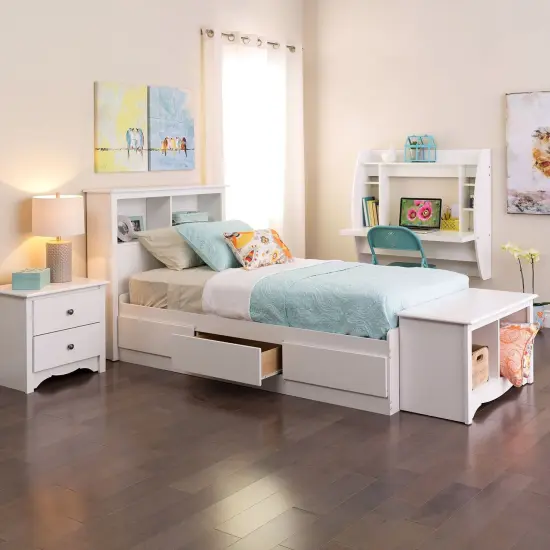 White Metal Wall-Mounted Laptop Desk with Removable Shelves {3}