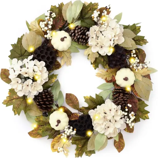 24 Inch Collasible Fall Wreath with Lights {1}
