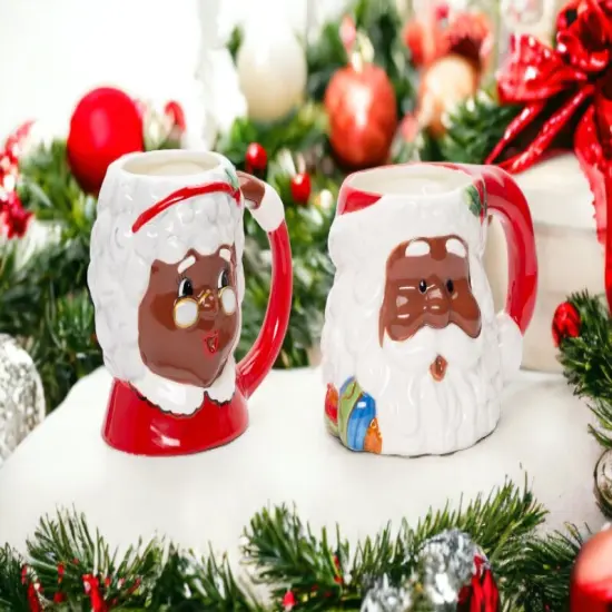 Ceramic African American Santa Claus and Mrs. Claus Mug Pair, Home D&eacute;cor, Gift for Her, Gift for Mom, Kitchen D&eacute;cor, Christmas D&eacute;cor {1}