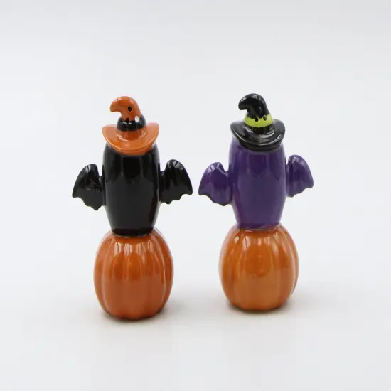 Ceramic Halloween Decor Owl Witches Sitting on Pumpkins Salt and Pepper, Home D&eacute;cor, Gift for Her, Gift for Mom, Kitchen D&eacute;cor, Fall D&eacute;cor {3}