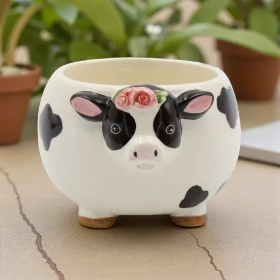 Ceramic Cow with Rose Flower Candy Bowl or Indoor Planter, Home D&eacute;cor, Gift for Her, Gift for Mom, Kitchen D&eacute;cor, Farmhouse Decor {1}