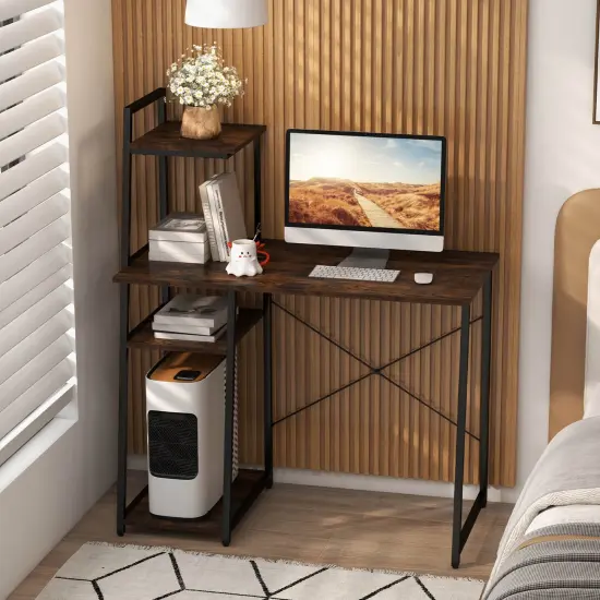 Costway Computer Desk with Shelves Study Writing Desk Workstation with Bookshelf Natural\Brown {6}