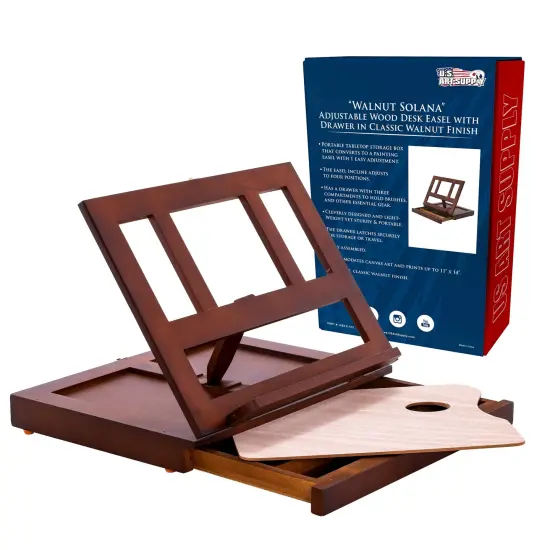 Walnut Adjustable Wooden Art Easel: Portable Tabletop Easel with Storage 3-Drawers & Paint Palette - Beechwood Table Top Easels for Painting, Canvas, Artist Stand & Drawing Board {1}