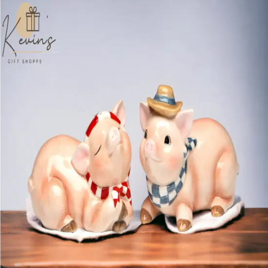 Ceramic Cowboy Pigs Salt & Pepper Shakers, Home Décor, Gift for Her, Gift for Mom, Kitchen Décor, Farmhouse Décor {1}