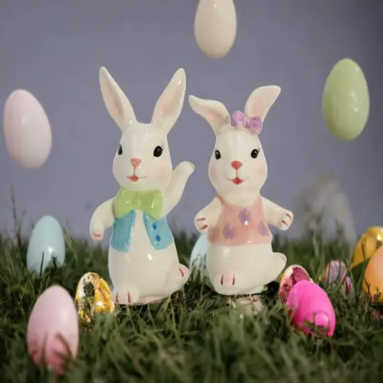 Ceramic Easter Bunny Rabbit Dancing Couple Salt and Pepper Shakers, Home D&eacute;cor, Gift for Her, Gift for Mom, Kitchen D&eacute;cor, Spring D&eacute;cor {1}