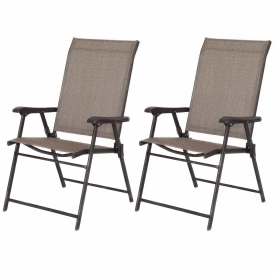 Set of 2 Folding Patio Chairs Outdoor Textilene Seating with Steel Frame for Deck Garden Porch {1}