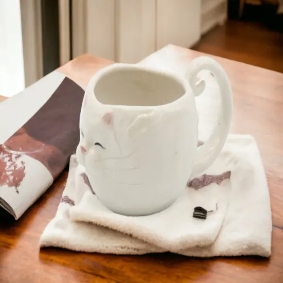 Ceramic White Cat Mug, Home Décor, Gift for Her, Gift for Mom, Kitchen Décor, Cat Lovers Gift, Pet Loss Gift {1}