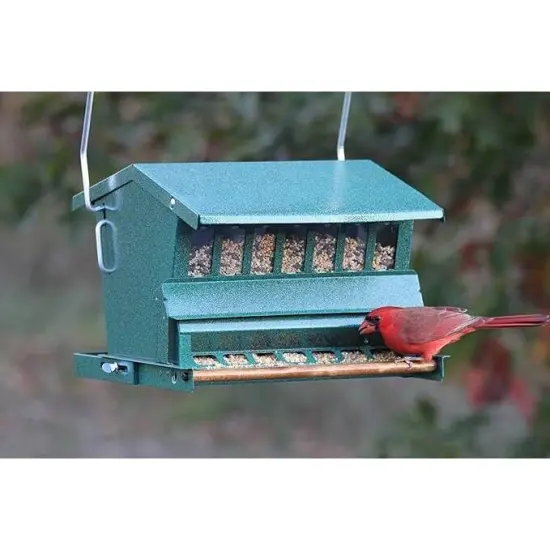 Rugged Green Metal Squirrel-Proof Bird Feeder with Easy-Refill Top and Pole Mount {2}
